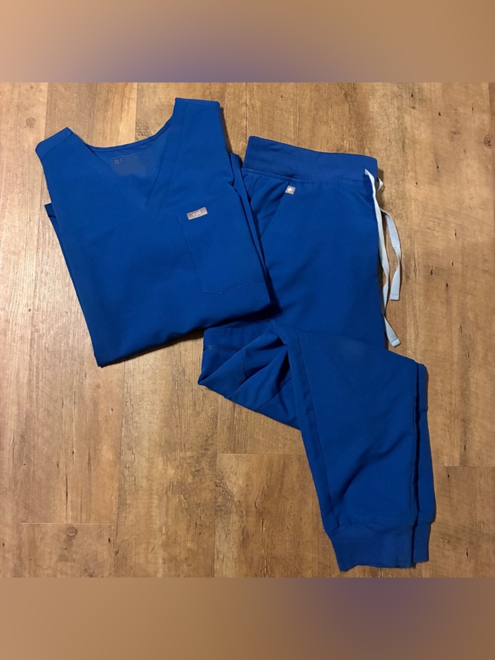 Figs Catarina Scrub Top & Zamora Jogger Scrub Pants in Royal Blue, sold as a set